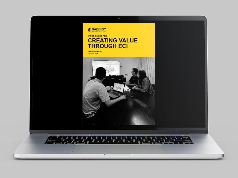 cassidy construction tender proposal cover on laptop screen