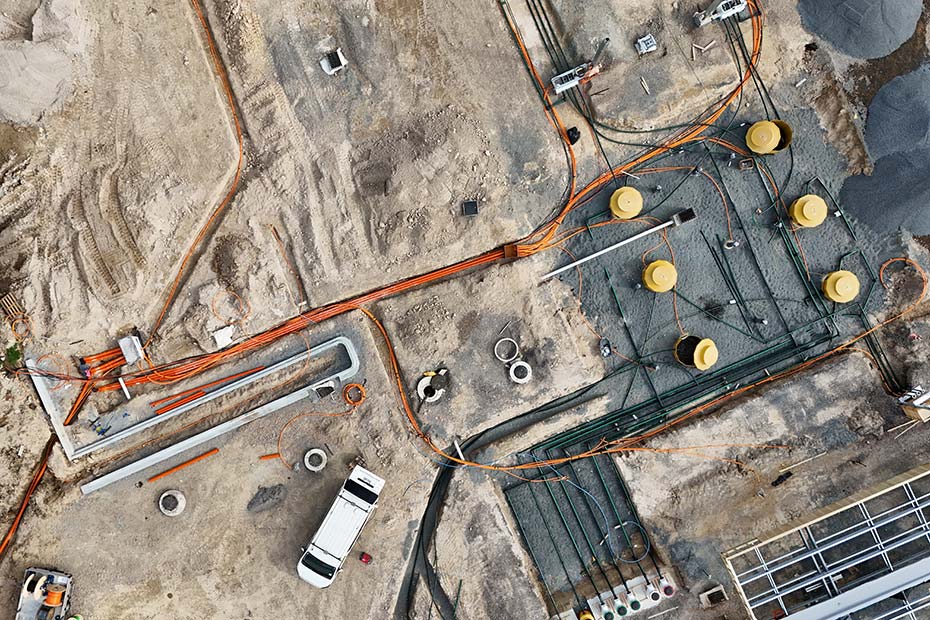 aerial view of ducting in the ground at service station