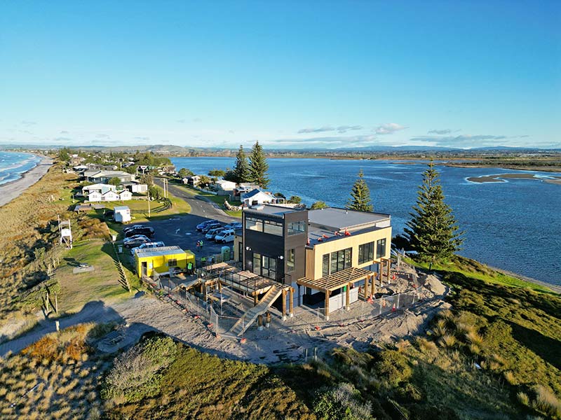 aerial view of pukehina surf rescue club under construction cassidy