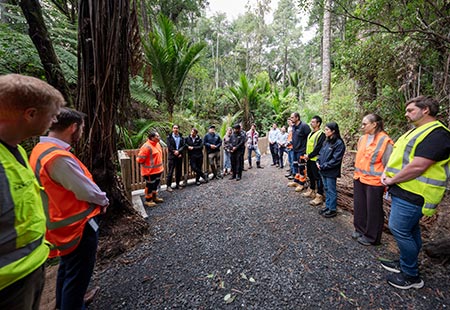 karakia at Lynn Reserve to celebrate reopening the walking track