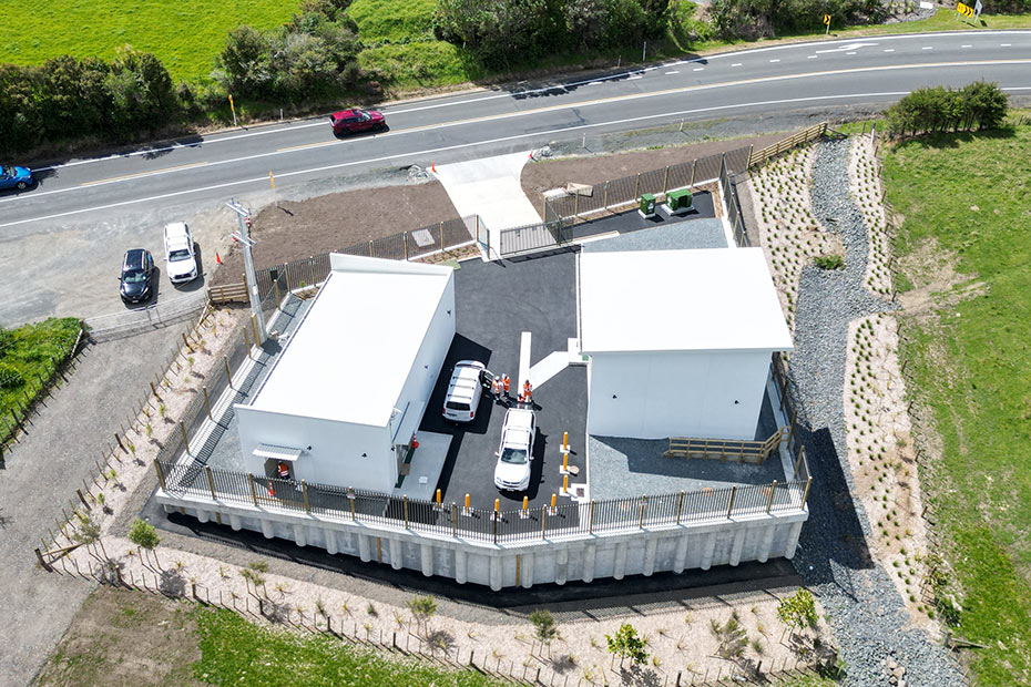 drone aerial view of vector sandspit substation after completion