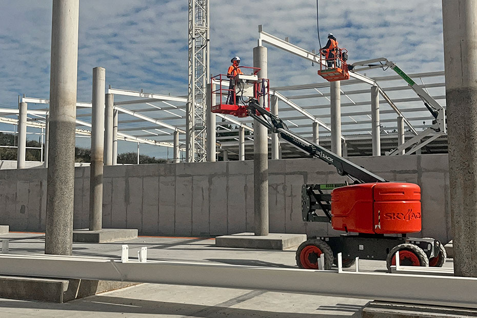 B2 tank reroofing in progress with steel roof structure