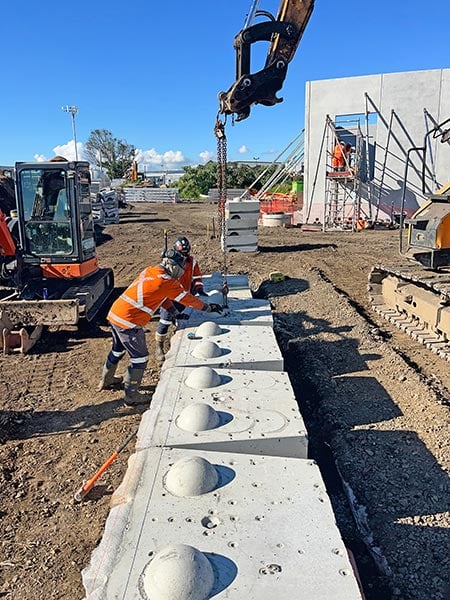 Precast Concrete panels ready to lift by crane on Vector Māngere site