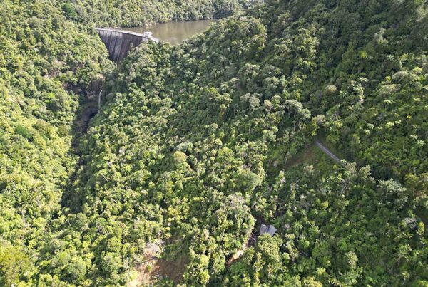 aerial view of landslip remediation site at western headworks
