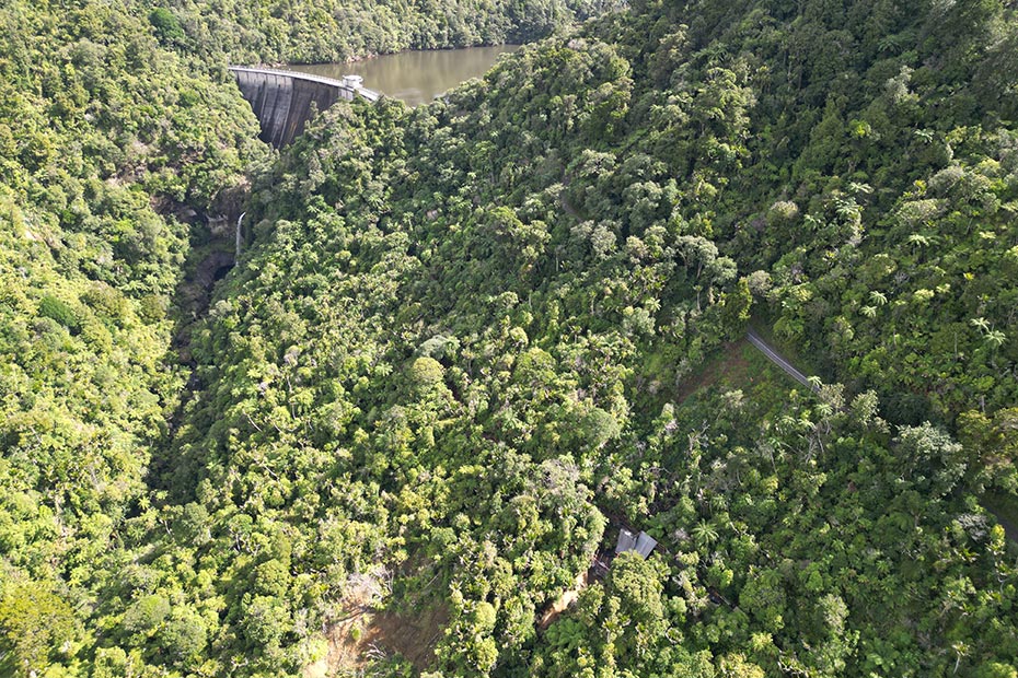 aerial view of landslip remediation site at western headworks