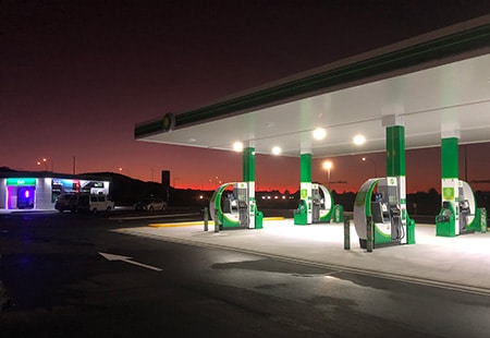 night view under the canopy at bp connect bruce road