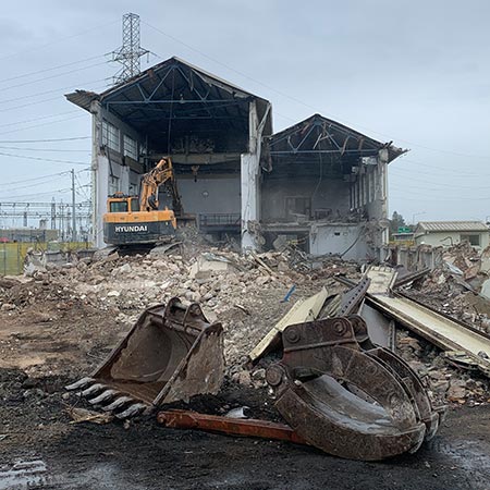 Outside view of the old control room at penrose being demolished