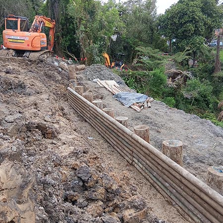 a section of the new retaining wall by cassidy construction