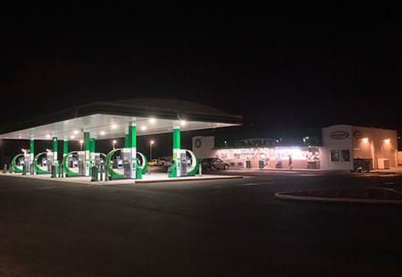 wide night view of bp service station