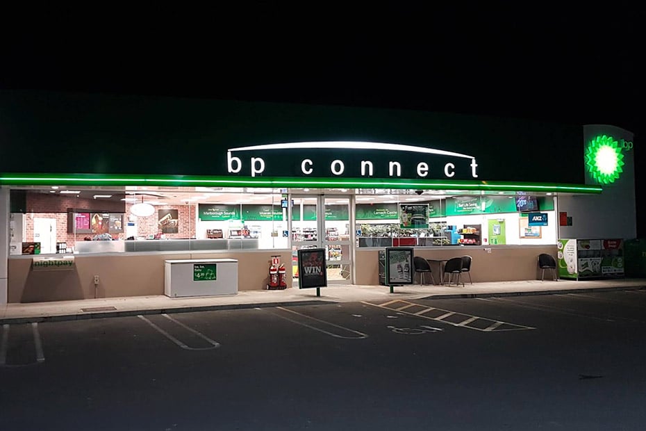 BP Fendalton Service Station night view