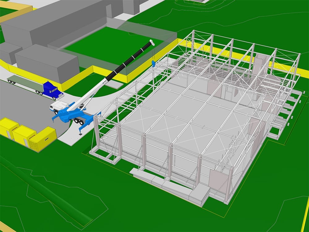 Cassidy Construction BIM drawing of a site crane and truck