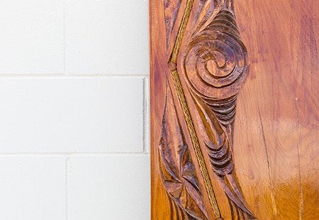 Carving details on the change rooms at Moana Nui-a-Kiwa
