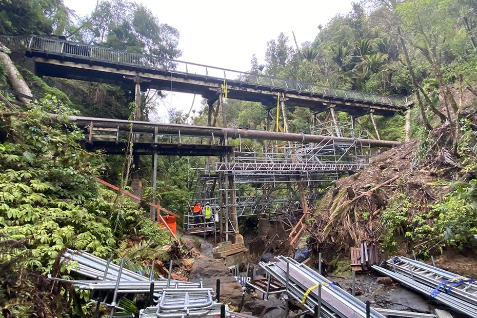 Upper Nihotupu Dam Bridge Repairs in progress